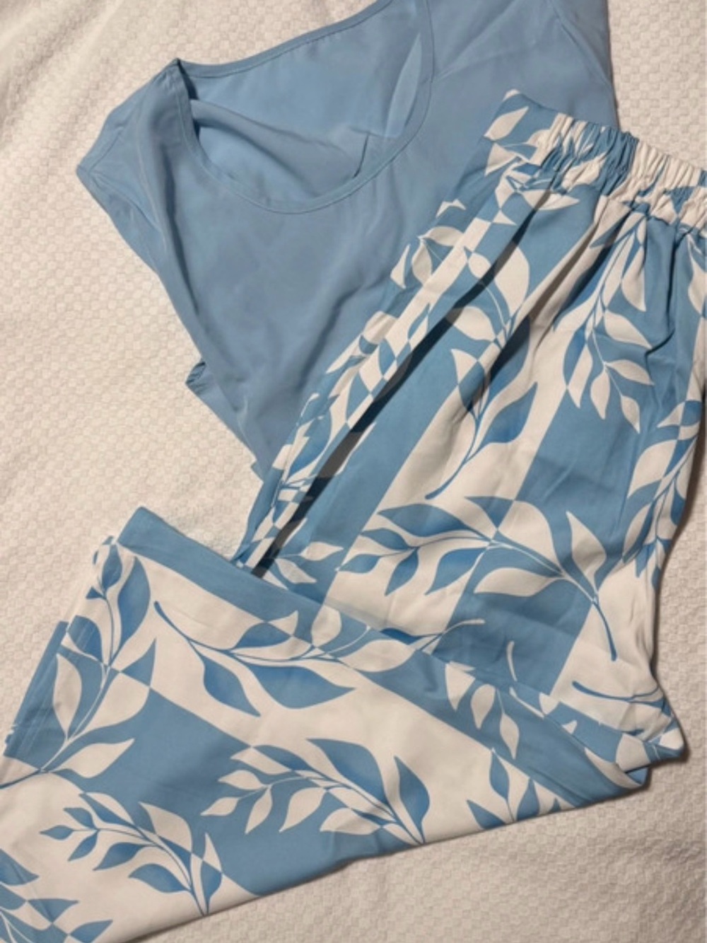 Light Blue & White Printed Pantsuit - Brand: